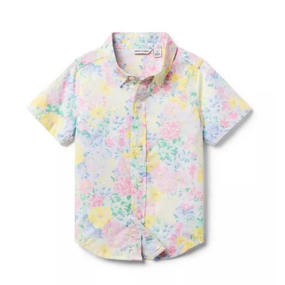 EUC Janie and Jack Easter Floral Poplin Short Sleeve Button Down Shirt 2T
